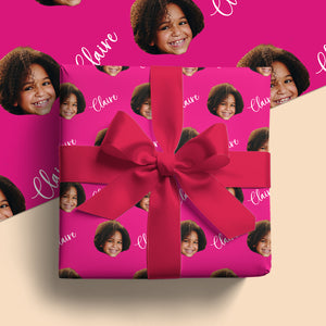 Custom Name and Face Wrapping Paper – Unique Birthday or Holiday Gift for Kids and Family, Secret Santa Gift (GW-36)
