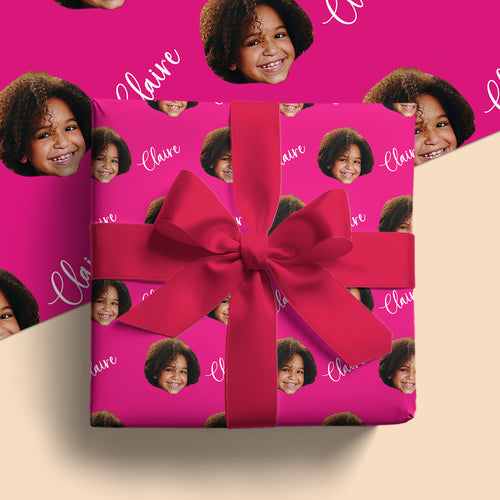 Custom Name and Face Wrapping Paper – Unique Birthday or Holiday Gift for Kids and Family, Secret Santa Gift (GW-36)