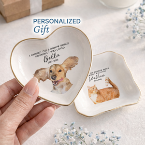Personalized Pet Portrait Memorial Keepsake Ring Dish | Custom Rainbow Bridge Pet Loss Gift(JW-275)