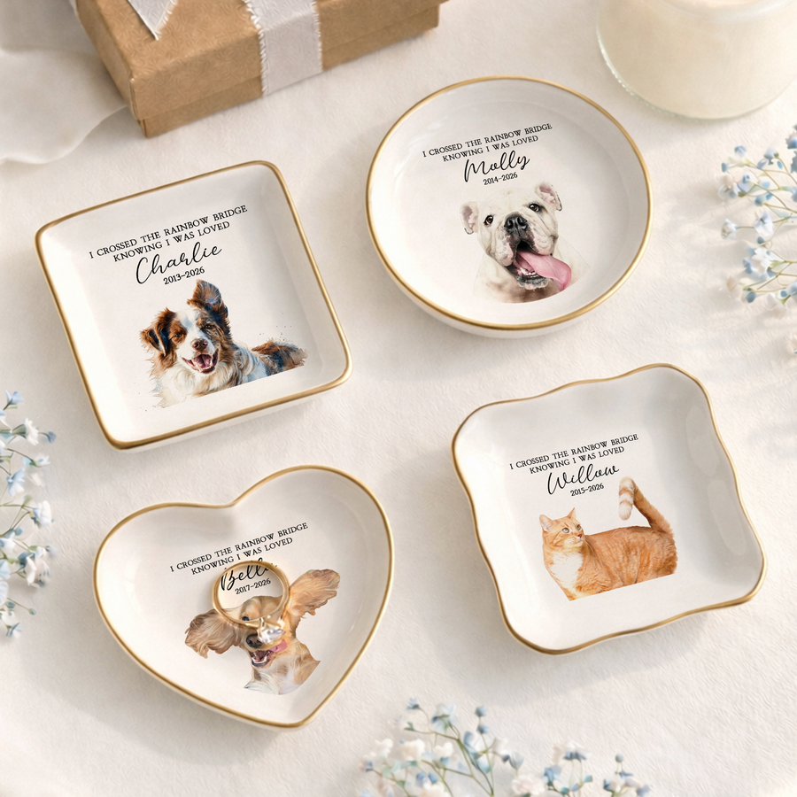 Personalized Pet Portrait Memorial Keepsake Ring Dish | Custom Rainbow Bridge Pet Loss Gift(JW-275)