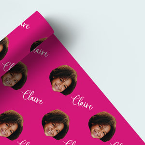 Custom Name and Face Wrapping Paper – Unique Birthday or Holiday Gift for Kids and Family, Secret Santa Gift (GW-36)
