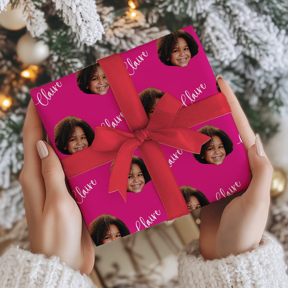 Custom Name and Face Wrapping Paper – Unique Birthday or Holiday Gift for Kids and Family, Secret Santa Gift (GW-36)
