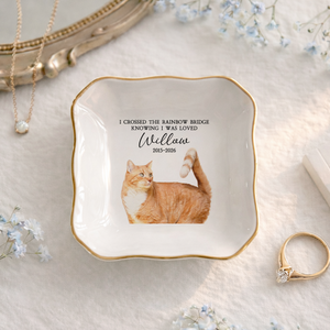 Personalized Pet Portrait Memorial Keepsake Ring Dish | Custom Rainbow Bridge Pet Loss Gift(JW-275)