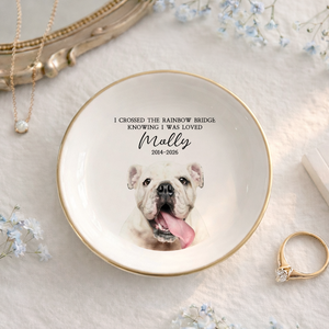 Personalized Pet Portrait Memorial Keepsake Ring Dish | Custom Rainbow Bridge Pet Loss Gift(JW-275)