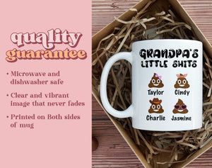 Personalized Grandpa's Little Shits Mug •Funny Coffee Mug • Father's Day Gift •Custom Poop Emoji Mug With Kids Names •(MU-89 Grandpa)