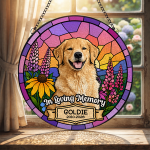 In Loving Memory Keepsake, Dog Memorial Suncatcher, Custom Pet Portrait Stained Glass Window Hanging(SC_20)