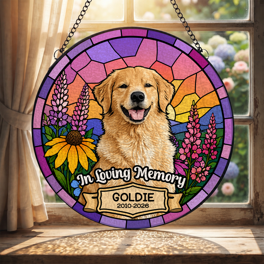 In Loving Memory Keepsake, Dog Memorial Suncatcher, Custom Pet Portrait Stained Glass Window Hanging(SC_20)