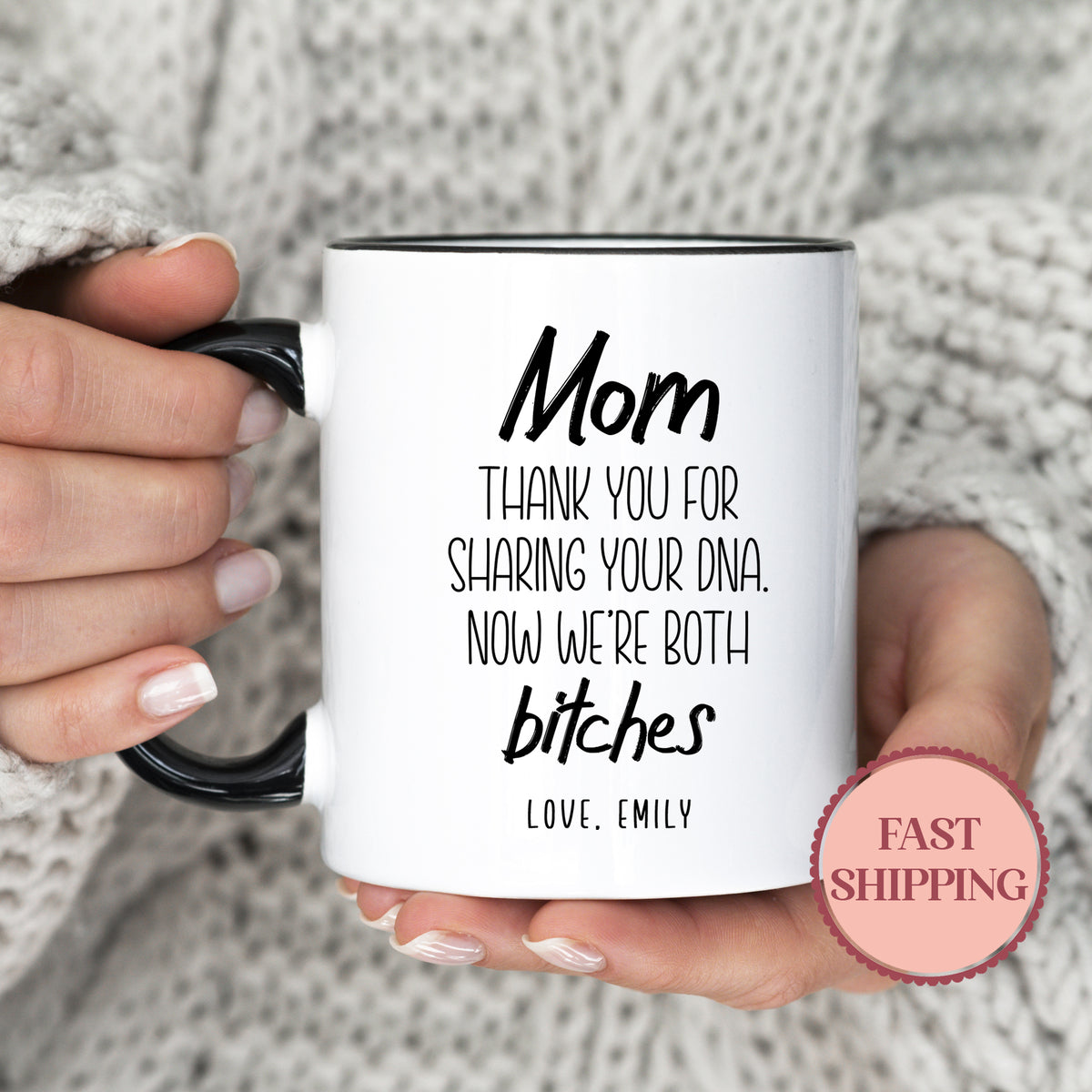 Mom Coffee Mug, Funny Gift for Mom, Unique Mother's Day Present, Thank You for Sharing Your DNA, Cute Ceramic Cup(MU-264)