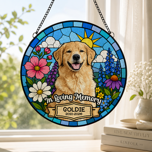 In Loving Memory Keepsake, Dog Memorial Suncatcher, Custom Pet Portrait Stained Glass Window Hanging(SC_20)