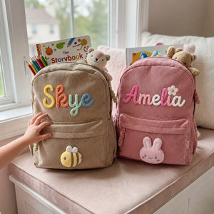 Personalized Corduroy Backpack: Hand-Crocheted Name, Toddler to School Age
