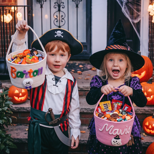Personalized Halloween Trick-or-Treat Candy Basket | Crochet Cotton Rope Woven Tote