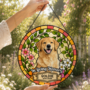 In Loving Memory Keepsake, Dog Memorial Suncatcher, Custom Pet Portrait Stained Glass Window Hanging(SC_20)