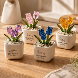 Personalized Glass Tulip Flower Pot for Godmother | Godmother Christmas Keepsake (GF-22)