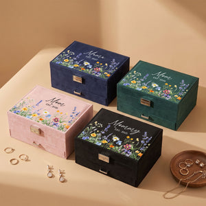 Personalized Wildflower Jewelry Box for Mom | New Mom Gift | Custom Velvet Jewelry Storage (JS-12)
