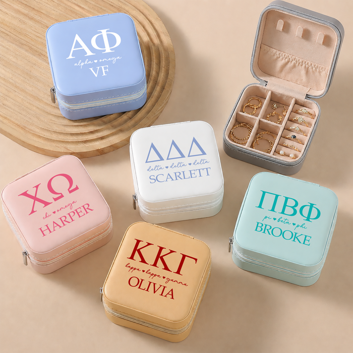 Personalized Sorority Travel Jewelry Box | Sorority Big & Little Sister Reveal Gift | Greek Letter Gift(RC-10)