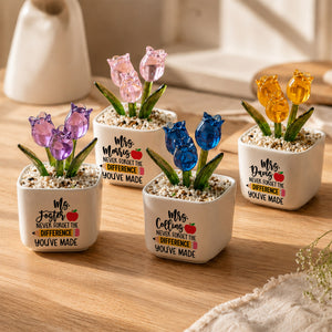 Personalized Glass Tulip Flower Pot for Teacher | Custom Teacher Christmas Keepsake (GF-8)