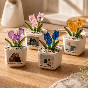 Bestie Portrait Gift | Personalized Photo Glass Tulip Flower Pot for Best Friend | Custom Mini Planter Keepsake(GF-31)