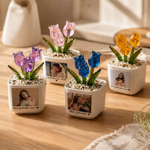 Godmother Proposal Keepsake | Personalized Glass Tulip Flower Pot with Custom Photo for Godmother(GF-32)
