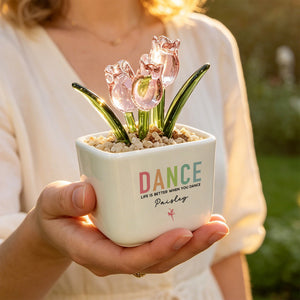 Personalized Dance Glass Flower Pot | Custom Name Mini Tulip Planter for Dancers(GF-26)