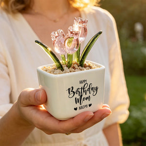 Mom Birthday Glass Flower Planter | Personalized Glass Tulip Flower Pot (GF-14)