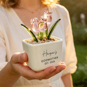Personalized Glass Tulip Flower Pot for Godmother | Godmother Christmas Keepsake (GF-22)
