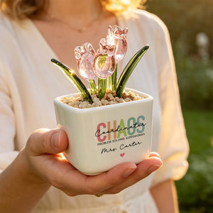 Personalized Chaos Coordinator Gift | Custsom Glass Tulip Flower Planter for Daycare Teacher (GF-27)