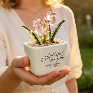 Teacher Appreciation Gift from Students | Personalized Glass Tulip Flower Pot (GF-3)