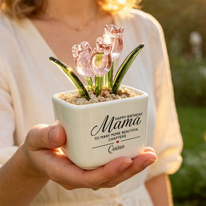 Personalized Glass Tulip Flower Pot for Mama | Custom Name Birthday Mini Ceramic Planter(GF-15)