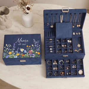 Personalized Wildflower Jewelry Box for Mom | New Mom Gift | Custom Velvet Jewelry Storage (JS-12)