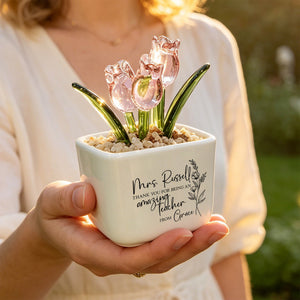 Personalized Glass Tulip Flower Pot for Teacher | Custom Teacher Appreciation Desk Planter(GF-9)