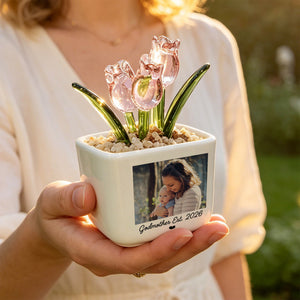 Godmother Proposal Keepsake | Personalized Glass Tulip Flower Pot with Custom Photo for Godmother(GF-32)