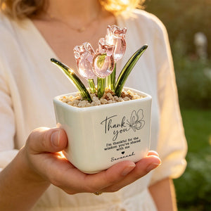 Thank You Gift for Teacher Appreciation | Personalized Glass Tulip Flower Pot for Educator (GF-7)