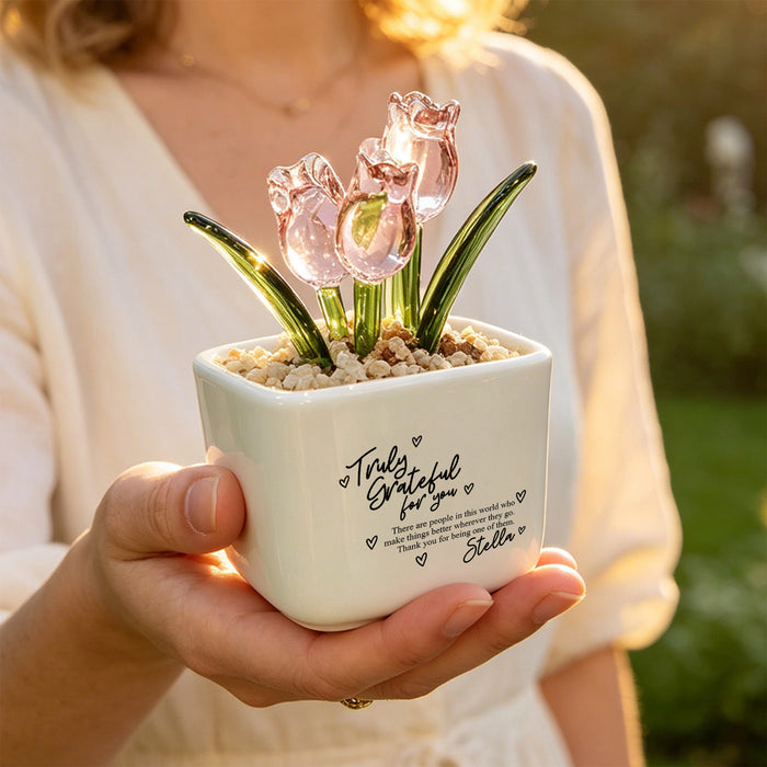 Thank You Gift for Her | Personalized Glass Tulip Flower Pot with Name for Manager (GF-10)