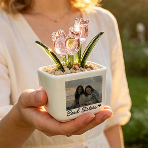 Bestie Portrait Gift | Personalized Photo Glass Tulip Flower Pot for Best Friend | Custom Mini Planter Keepsake(GF-31)
