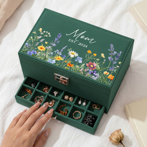 Personalized Wildflower Jewelry Box for Mom | New Mom Gift | Custom Velvet Jewelry Storage (JS-12)