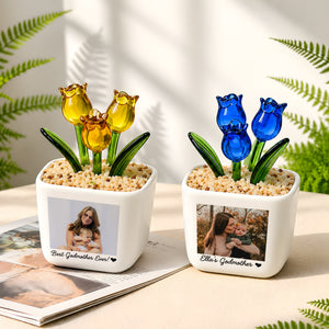 Godmother Proposal Keepsake | Personalized Glass Tulip Flower Pot with Custom Photo for Godmother(GF-32)