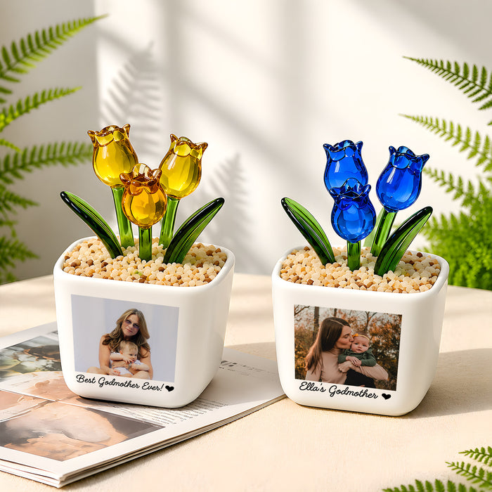 Godmother Proposal Keepsake | Personalized Glass Tulip Flower Pot with Custom Photo for Godmother(GF-32)