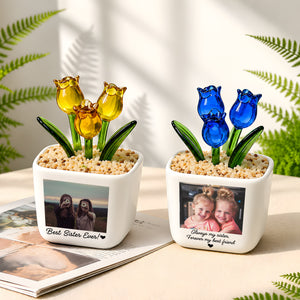 Sister Appreciation Keepsake with Custom Message | Personalized Photo Glass Tulip Flower Pot (GF-30)