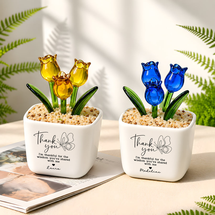 Thank You Gift for Teacher Appreciation | Personalized Glass Tulip Flower Pot for Educator (GF-7)