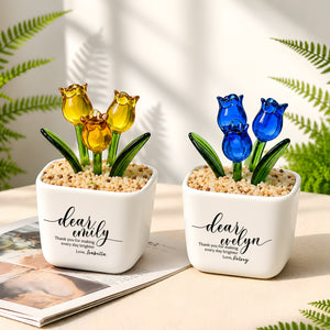 Personalized Mini Glass Tulip Flower Pot with Custom Name and Message (GF-5)