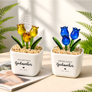 Godmother Proposal Gift | Personalized Godmother Glass Tulip Flower Pot (GF-21)