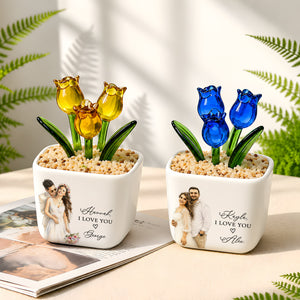 Custom Portrait Anniversary Gift for Her | Personalized Glass Flower Planter (GF-4)