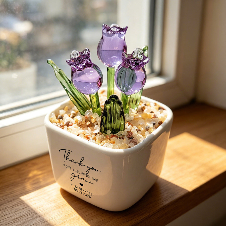 Custom Teacher Appreciation Gift for Christmas | Personalized Glass Tulip Flower Pot (GF-13)