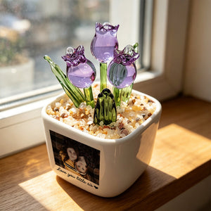 Sister Appreciation Keepsake with Custom Message | Personalized Photo Glass Tulip Flower Pot (GF-30)