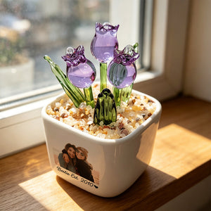 Bestie Portrait Gift | Personalized Photo Glass Tulip Flower Pot for Best Friend | Custom Mini Planter Keepsake(GF-31)