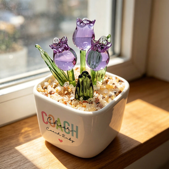 Cheer Coach Appreciation Gift | Personalized Glass Tulip Flower Pot (GF-24)