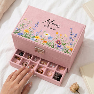 Personalized Wildflower Jewelry Box for Mom | New Mom Gift | Custom Velvet Jewelry Storage (JS-12)
