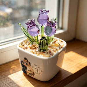 Custom Portrait Anniversary Gift for Her | Personalized Glass Flower Planter (GF-4)