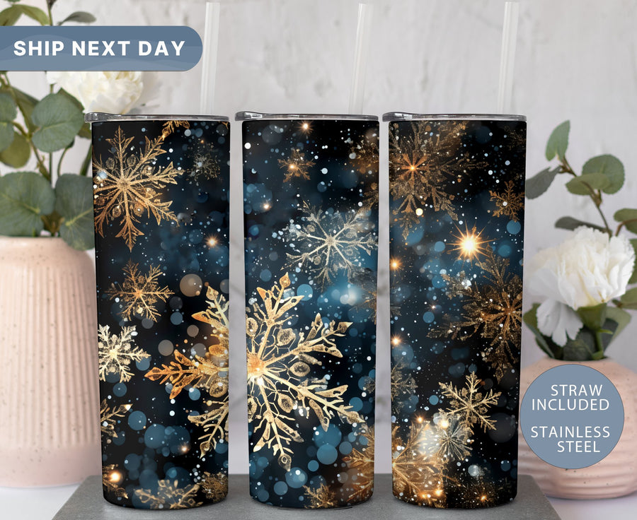 Snowflakes Tumbler, Winter Holiday Tumbler for Her, Christmas Snowflakes Tumbler, 20oz Tumbler Cup, (TM-191)