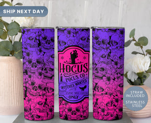Hocus Pocus Halloween Tumbler, Spooky Tumbler Cup, Sanderson Sisters Travel Cup, Halloween 20oz Skinny Tumbler with Straw, (TM-166 Hocus)